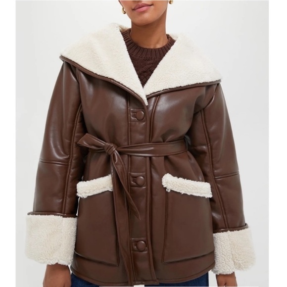 WEWOREWHATBrown and Ivory Vegan Leather Bonded Faux Fur Jacket